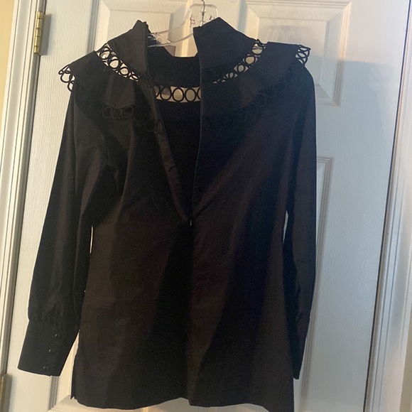 BWT Pearl by Lela Rose Pretty Black Cotton poplin with lace trim top size 2 - Picture 7 of 8